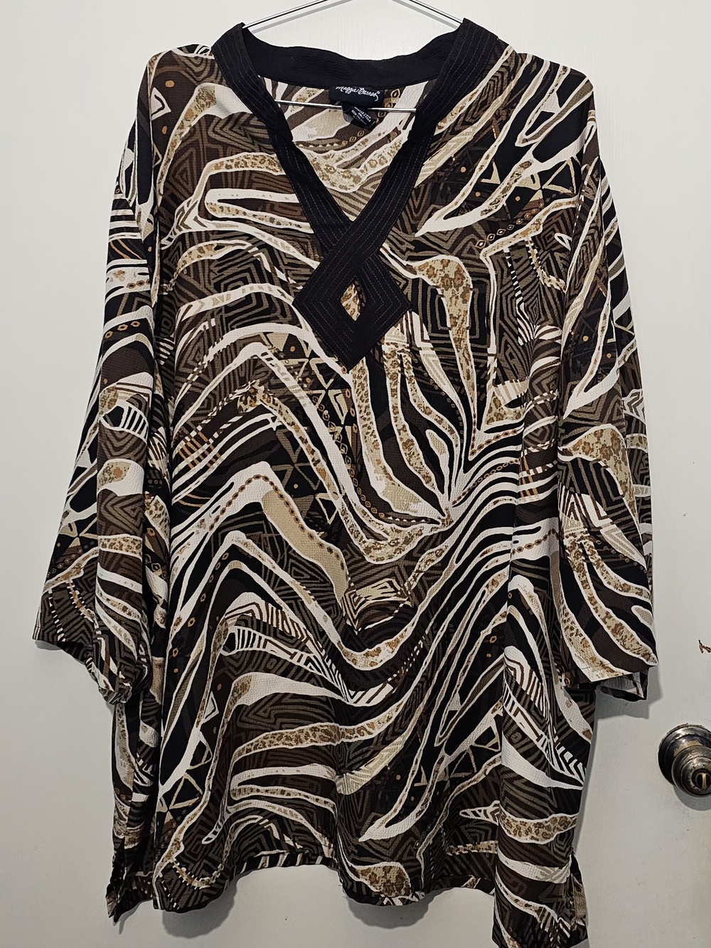 Women's Abstract Animal Print V-Neck Top - Multi-Color Brown - 4X